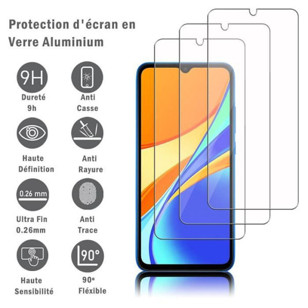 VCOMP® för Xiaomi Redmi 9C- 9C NFC- Redmi 9 (Indien): 3-pack 9H Super Tough Aluminium Glas Skärmskydd