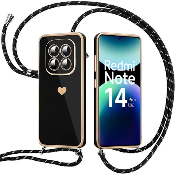 Cover til Xiaomi Redmi Note 14 Pro Plus 5G/Note 14 Pro+ 5G - Stødabsorberende ridsefri med sort snor Svart