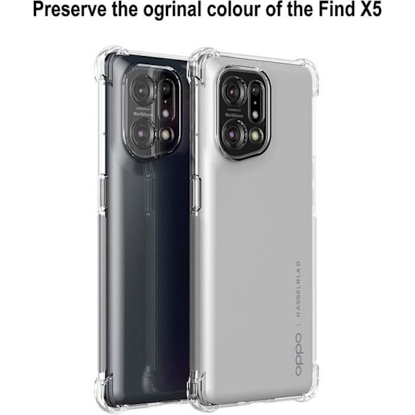 Paketui til OPPO Find X5 og 2 hærdede briller, beskyttelse 4 silikoneforstærkede hjørner