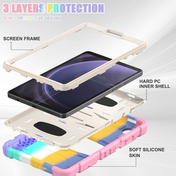 Skyddsskal - E.F.Connection - för Samsung Galaxy Tab A9 / A11 - Stötsäker - Flerfärgad - Fällbart Ställ Rosa, Blå, Gul, Vit, Grön, Lila