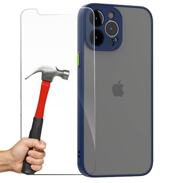Skal för iPhone 13 Pro Max - E.F.CONNECTION - Semi-styv - Mörkblå - Härdat glas - Stötsäker marinblå