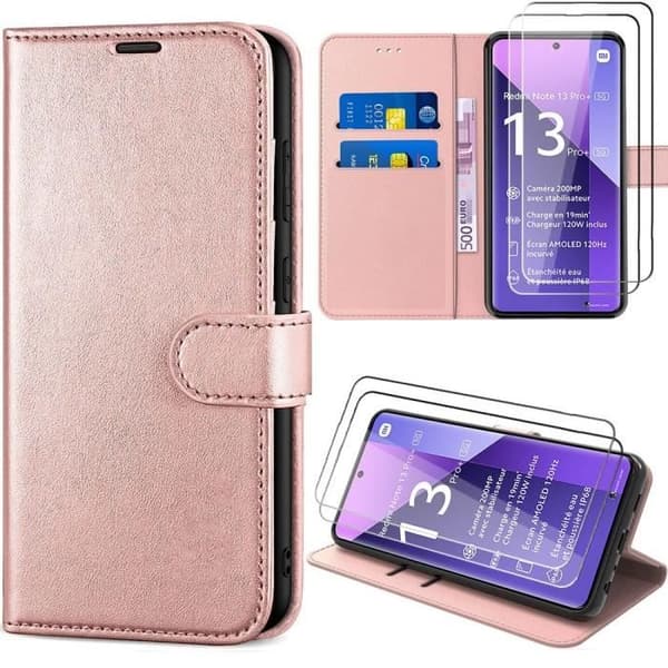 Fodral - E.F.CONNECTION - för Xiaomi Redmi Note 13 Pro+ 5G - PU-läder - Rosa - Komplett skydd Rosa