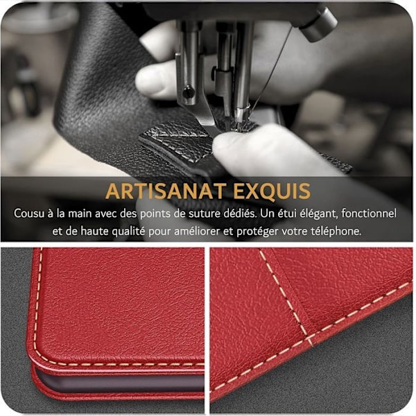 Coque + 2 Glaser Dipped til Xiaomi Redmi 14C - Flip Case Stødabsorberende Syntetisk Læder Rød Röd