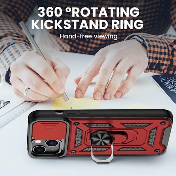 iPhone 13-fodral - E.F.CONNECTION - Röd - Stötsäker - Magnetiskt ställ - Skjutbart kameraskydd Röd