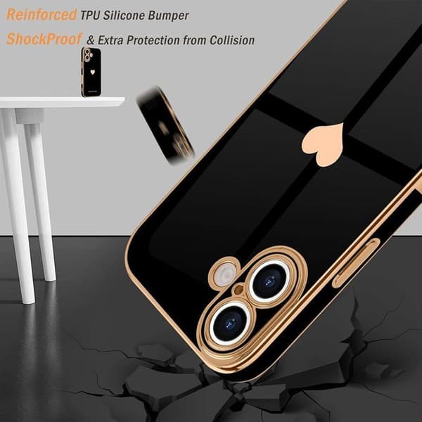 Skyddsskal - E.F.Connection - för iPhone 17 Pro Max - Silikondesign med Hjärta Stötdämpande Slim Svart Svart