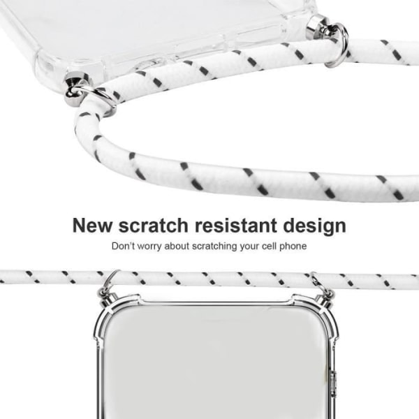 Fodral för Redmi Note 9 (6,53") Förstärkt hörn Anti-Scratch Mjuk Tunn Transparent + Justerbar axelrem Vit Transparent-Vit