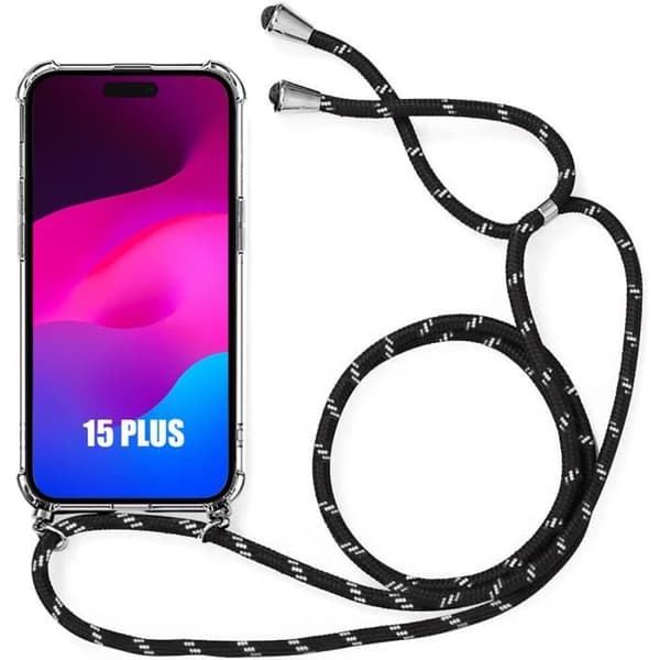 Skydd - E.F.CONNECTION - för iPhone 15 Plus - Rep-resistant - Mjuk - Svart snöre Svart
