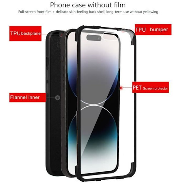 Coque - E.F.CONNECTION - för iPhone 14 Pro - Silikon - 360° skydd - Stötsäker Svart