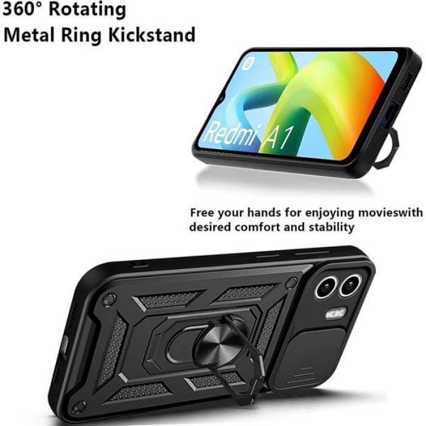 Skyddsskal - E.F.CONNECTION - för Xiaomi Redmi A1/Redmi A2 - Rotating metallstöd - Svart Svart