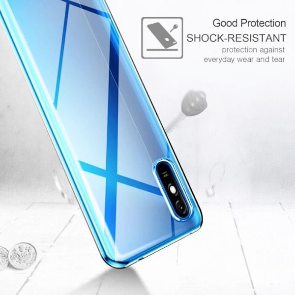 Til Xiaomi Redmi 9A 6.53": UltraSlim gel silikone etui - TRANSPARENT + 3 farvede hærdet glasfilm - SORT