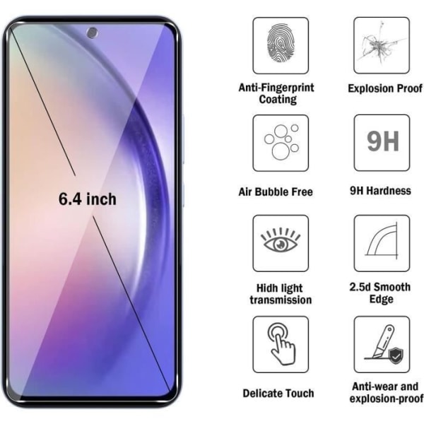 [3 stycken] Härdat glas för Samsung A54 skärmskydd Transparent