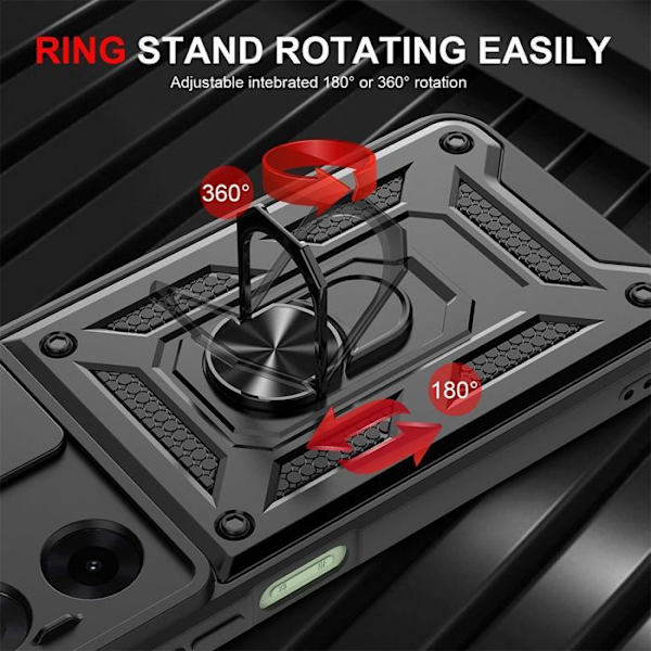 Coque til Xiaomi Redmi A5, Hård Stødabsorberende med Ring og Objektivbeskyttelse - Sort + 2 Herdeglas Svart