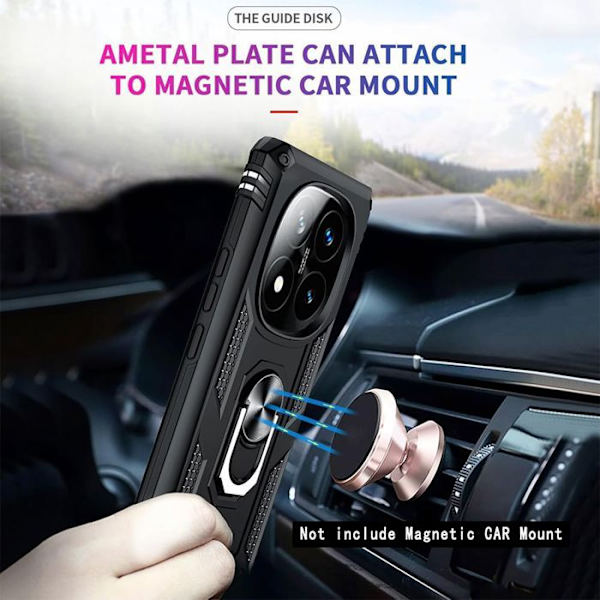 Coque - E.F.CONNECTION - För Xiaomi Redmi Note 14 Pro Plus 5G - Stötresistent - Med ring - 2 härdade glas Svart