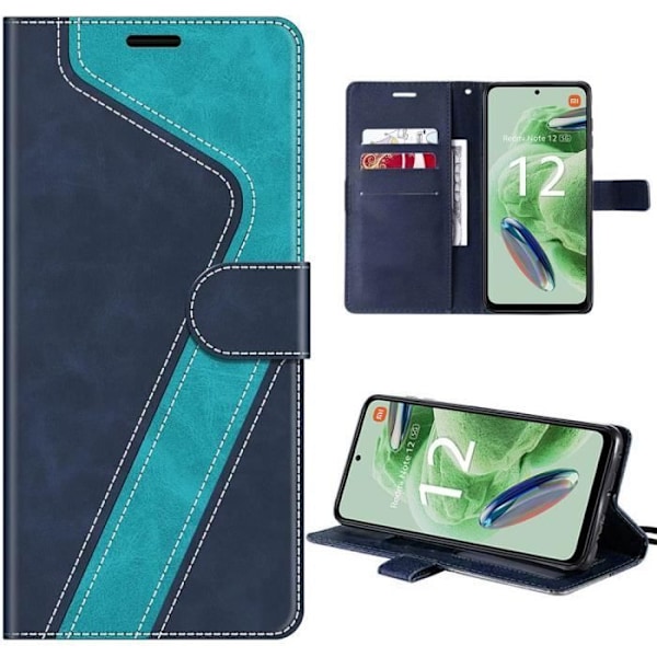 Coque - E.F.Connection - för Xiaomi Redmi Note 12 5G - PU-läder - Inbyggt ställ - Blå Blå