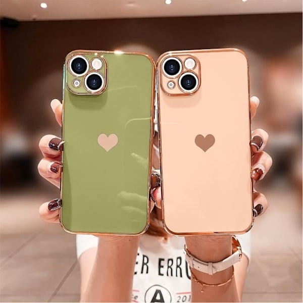 Ultra Slim Lätt Stötsäkert Heart Pattern Fodral till iPhone 15 - Rosa