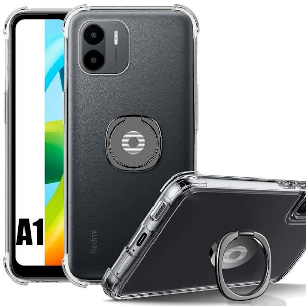 Silikonfodral till Xiaomi Redmi A1 Transparent stötsäker förstärkt med svart stativ