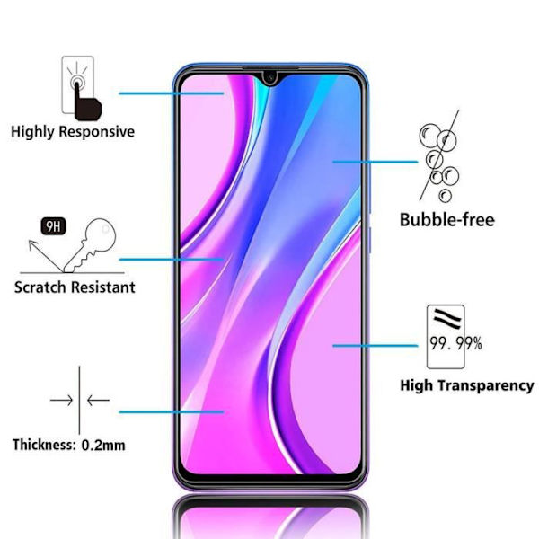 Til Xiaomi Redmi 9 6.53": 1 skærmbeskytter af hærdet glas