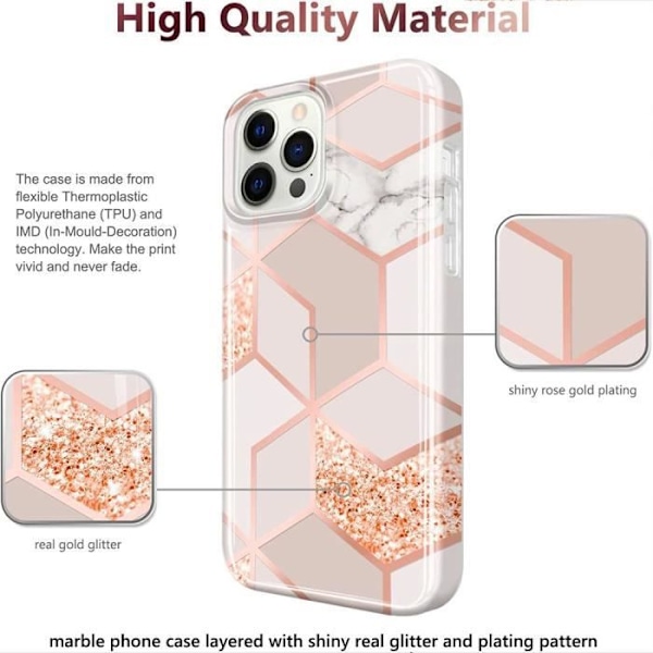 Skyddsfodral för iPhone 14 Pro - E.F.CONNECTION - Marmormönster - Slitstark TPU - Rosa Rosa