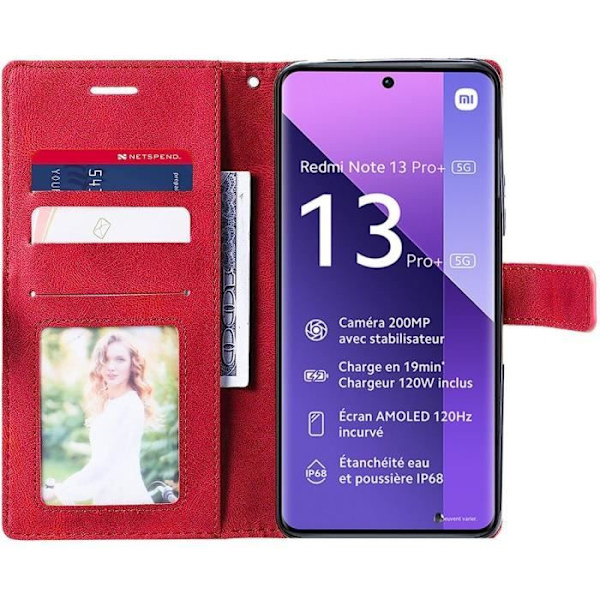Fodral till Xiaomi Redmi Note 13 Pro+ 5G - Note 13 Pro Plus 5G - Rött lädereffekt Stötsäkert 360° skydd