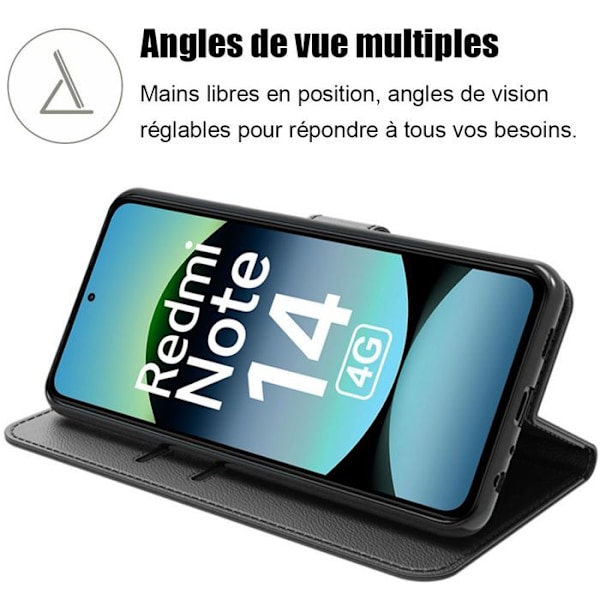 Skyddsfodral för Xiaomi Redmi Note 14 4G (inte för 5G) Stötskydd, Ruggat, Syntetiskt Läder - Svart Svart