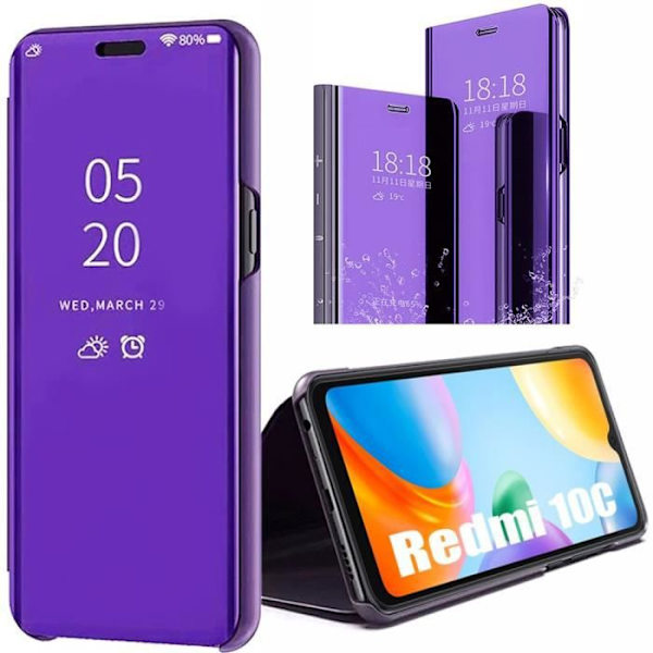 Fodral till Xiaomi Redmi 10C Flip Mirror Effect Stötsäkert skydd - Lila Lila