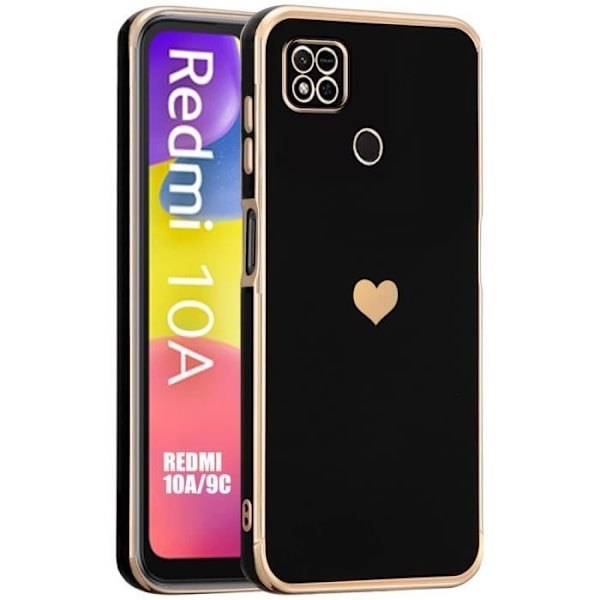Beskyttelsesetui til Xiaomi Redmi 10A og Redmi 9C - E.F.CONNECTION - Hjertemønster - Slank - Sort Svart