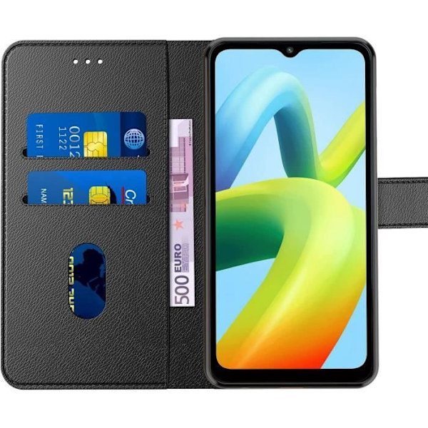 Beskyttelsescover til Redmi A1+/A2+ - E.F.CONNECTION - Sort - Læderlook - Stødabsorberende - Tempereret glas Svart