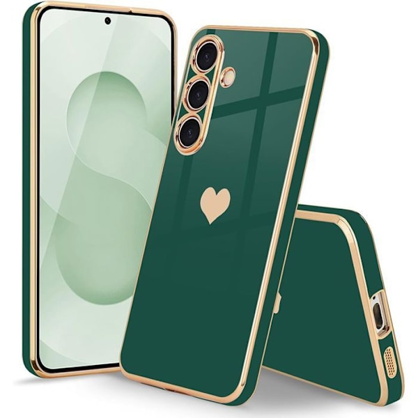 Coque til Xiaomi 15 - Hjerte Mønster, Anti-Ridse, Blød TPU Grøn Nat + 2 Tempererede Glas Nattgrönt