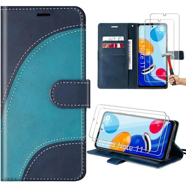 Coque - Xiaomi - Redmi Note 11-Note 11S - Lädereffekt - Kortafack - Ställning Blå