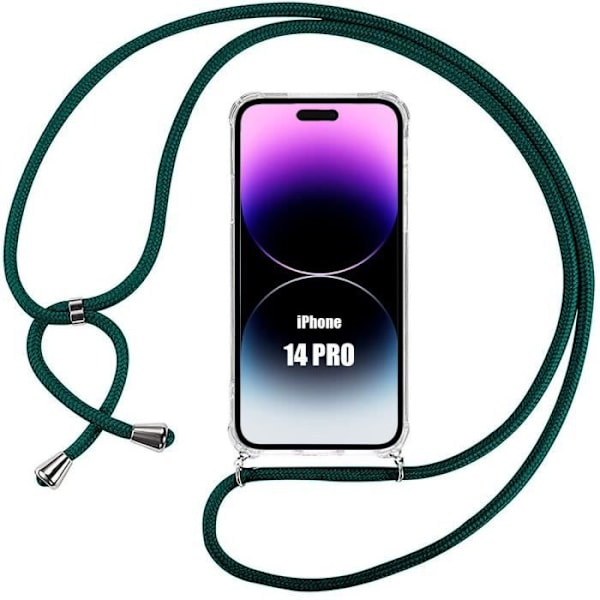 Mobiltelefon Chain Case til iPhone 14 Pro Forstærket beskyttelse Stødsikker med Chain Midnight Green Nattgrönt