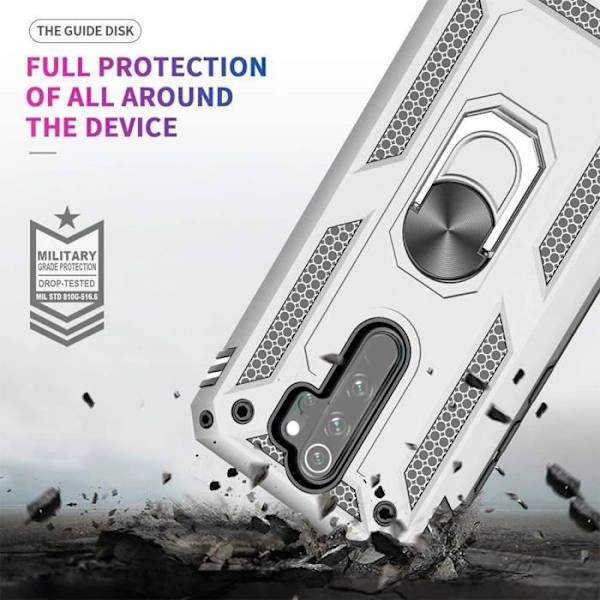 Fodral för Redmi Note 8Pro (6,53") med Ring av härdat glas Metallstöd Metallplatta Baksida Förstärkt skydd Silver Silver
