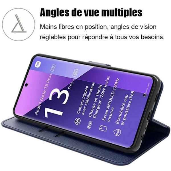 Skyddsskal - Xiaomi - Redmi Note 13 Pro+ 5G - Stötsäker - PU-läder - Justerbart stativ marinblå
