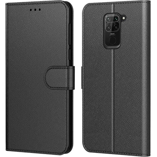 Fodral för Redmi Note 9 - E.F.CONNECTION - Svart Läder Effekt - Magnetisk Stängning - Förstärkt Kantskydd Svart