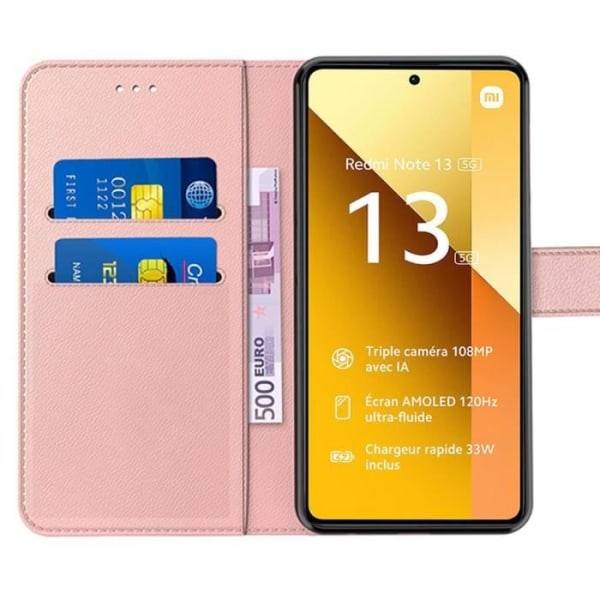 Coque för Xiaomi Redmi Note 13 5G - E.F.Connection - Stötabsorberande Skydd i Syntetiskt Läder - Rosa - Kortfodral Rosa