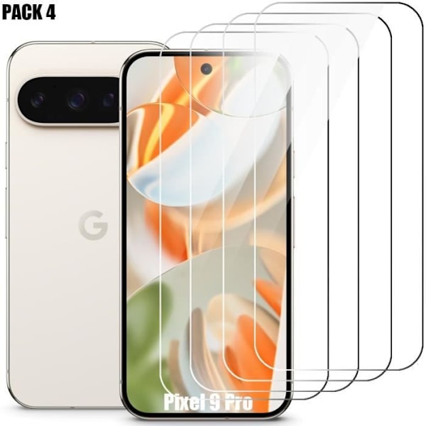 Set med 4 härdade glasögon för Google Pixel 9 Pro - 9H Stötsäkert skärmskydd