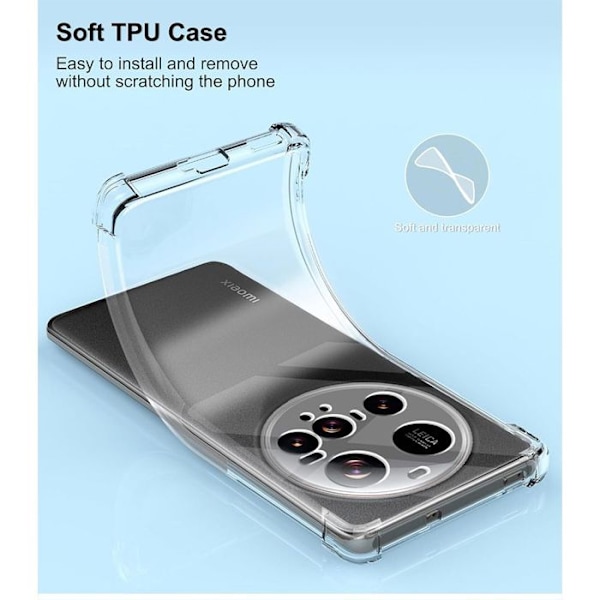 "Coque + 2 Glas med dämpning för Xiaomi 15 Ultra, Skydd med 4 Förstärkta Hörn Transparent silikon" Transparent