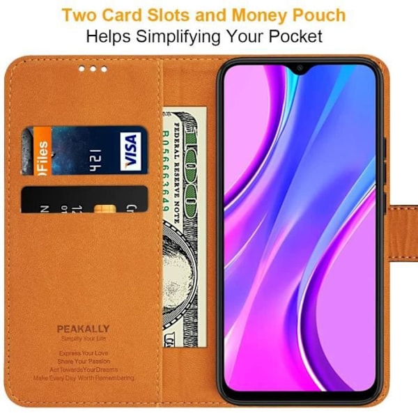 Xiaomi Redmi 9-fodral, skyddande plånboksfodral i PU-läder, kortplatser med stativfunktion och flik