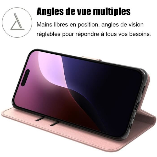 Plånboksfodral - E.F.CONNECTION - för iPhone 16 Pro - PU-läder - Rosa - 2 härdade glas Rosa