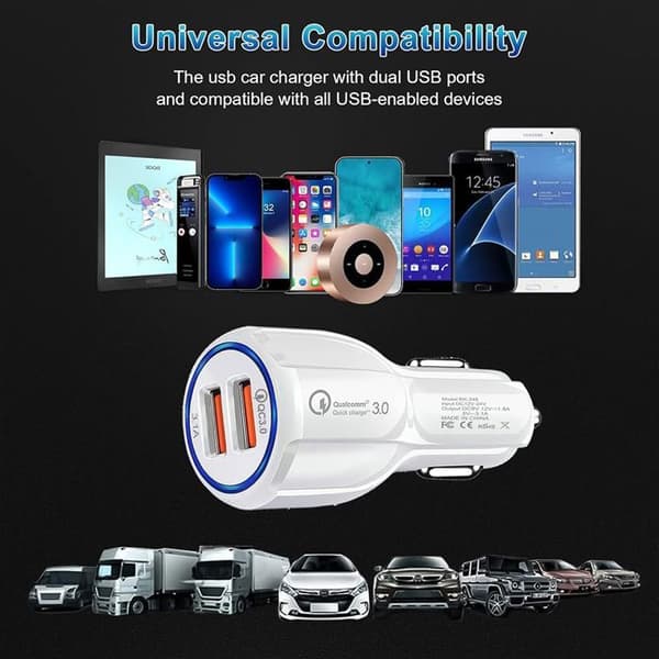 Snabbladdare för bil med dubbel USB 5v-24w - Vit - E.F.Connection® Vit