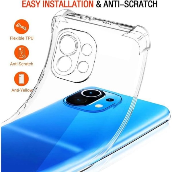 Fodral för Xiaomi Mi 11 Protection 4 förstärkta hörn + 2 transparenta härdade glasögon