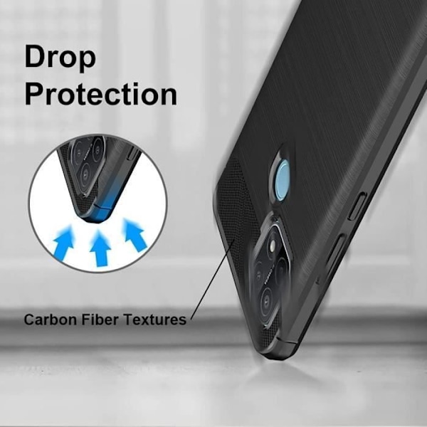 Skyddsfodral för OPPO A15 (6,52") - E.F.CONNECTION - Stålegenskaper - Svart silikon - Härdat glas Svart