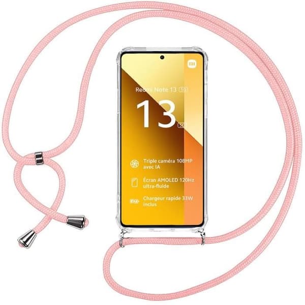 Coque - E.F.CONNECTION - för Xiaomi Redmi Note 13 5G - Antiskrap - Transparent - Rosa Snöre Rosa