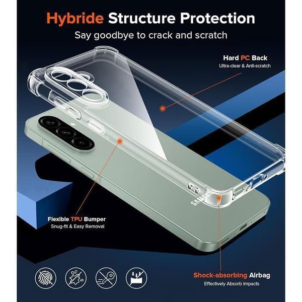 Skyddsskal för Samsung Galaxy A56 5G - Transparent - Stötsäker + 2 Härdade Glas Transparent