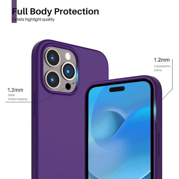 Skyddsfodral för iPhone 14 Pro - E.F.CONNECTION - Mjuk TPU - Lila - Härdade linser ingår Lila