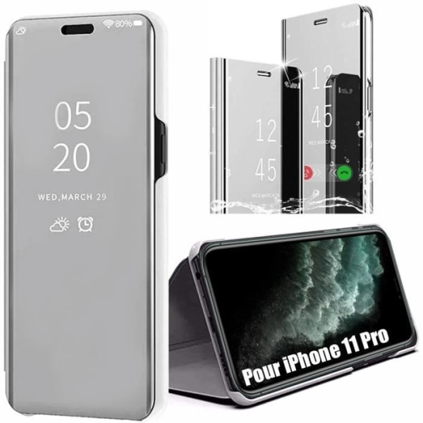 Etui til iPhone 11 Pro (5,8") Smart Cover med spejleffekt med fuld beskyttelse Silver