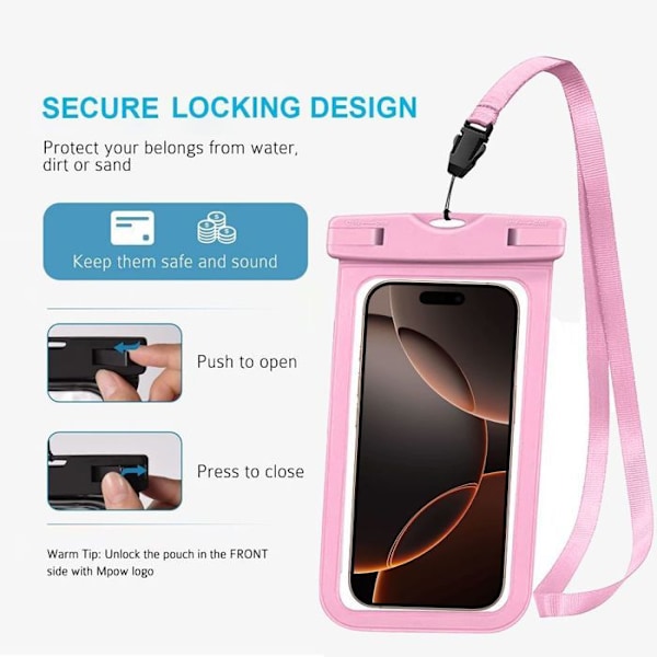 Vattentät fodral för Samsung Galaxy A06 A05s A14 A15 A16 A26 A36 A56 A25 A35 A34 A55 A54 A53 - IPX8 skydd med rosa kant Rosa