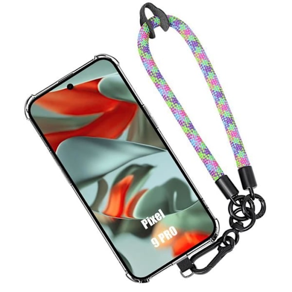 Siliconfodral - Google - Pixel 9 Pro - Transparent - Stöttålig - Avtagbart Multikolor Armband Multifärgad (grön, rosa, lila, blå)