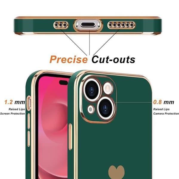 Skyddsback - E.F.CONNECTION - för iPhone 14 - Nattgrön - Hjärtmotiv - Stötsäker - Slim Nattgrönt