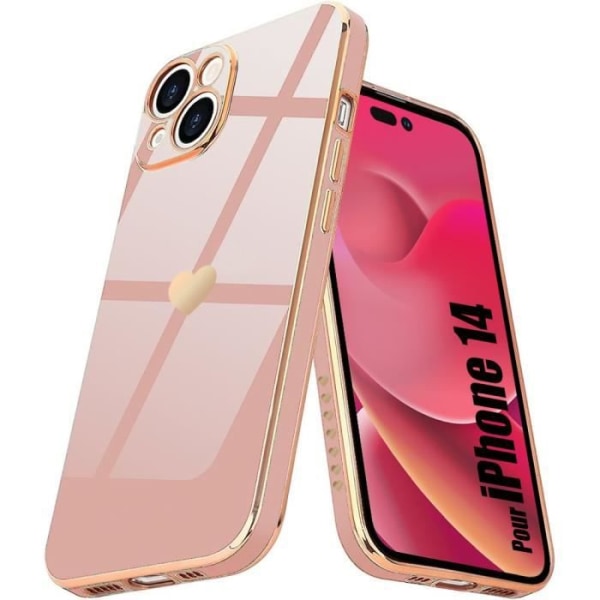 Beskyttelsescover til iPhone 14 - E.F.CONNECTION - Pink - Hjertemønster - Stødsikker - Anti-ridse - Blødt Rosa