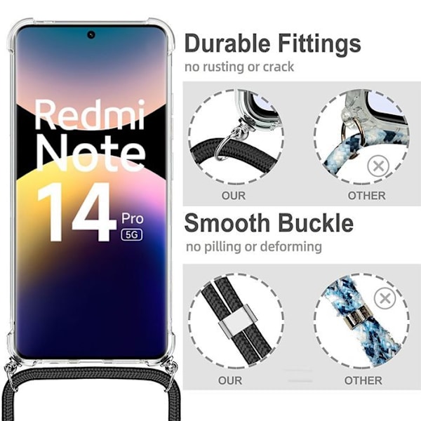 Coque til Xiaomi Redmi Note 14 Pro 5G (ikke til 4G) - med Turkis Snor - E.F.Connection® Transparent